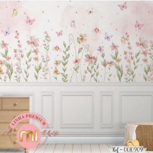 Painel Floral com boiserie Papel Padrão ou Adesivo Sob Medida - Valor referente a 1m², utilize a calculadora abaixo e veja quantos m² irá precisa para sua parede.  Por favor escolher Papel ou Adesivo  Recomendamos acrescentar 10cm tanto na largura quanto na altura por medida de segurança.